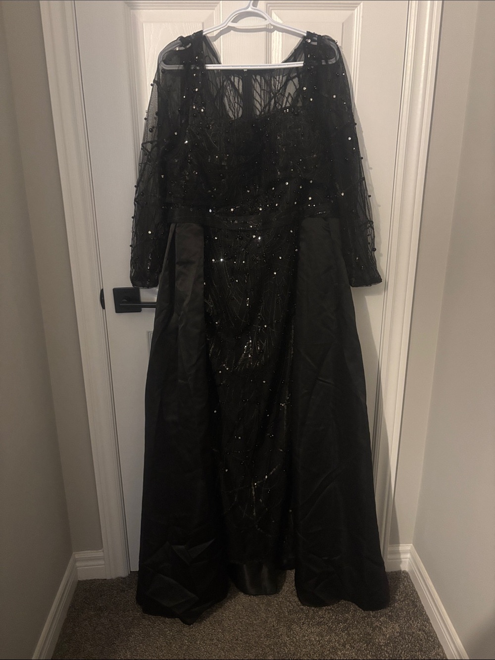 Elegant Black Beaded Long Sleeve Evening Dress